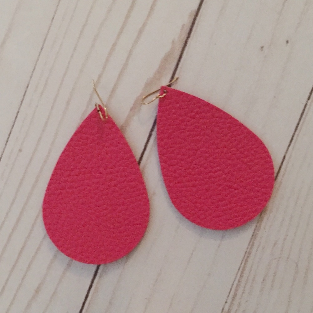 Pink Leather Teardrop Earrings